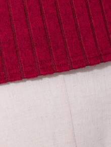Tween Girls Plaid Skirt Set, Hollow Round Neck Long Sleeve T-Shirt + Pleated Mini Skirt, 2pcs Set, Back To School Christmas Holiday Preppy Style Outfit - Burgundy - View 6