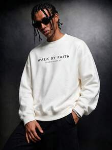 SU ER Men's Casual Crew Neck Sweatshirt, Autumn/Winter, Street Style Essential - White - View 4