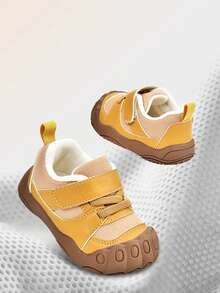 1 Pair Unisex Baby Mesh PU Hook & Loop Non-Slip Sole Flat Casual Sports Shoes, Suitable For All Seasons - Mustard Yellow - View 2