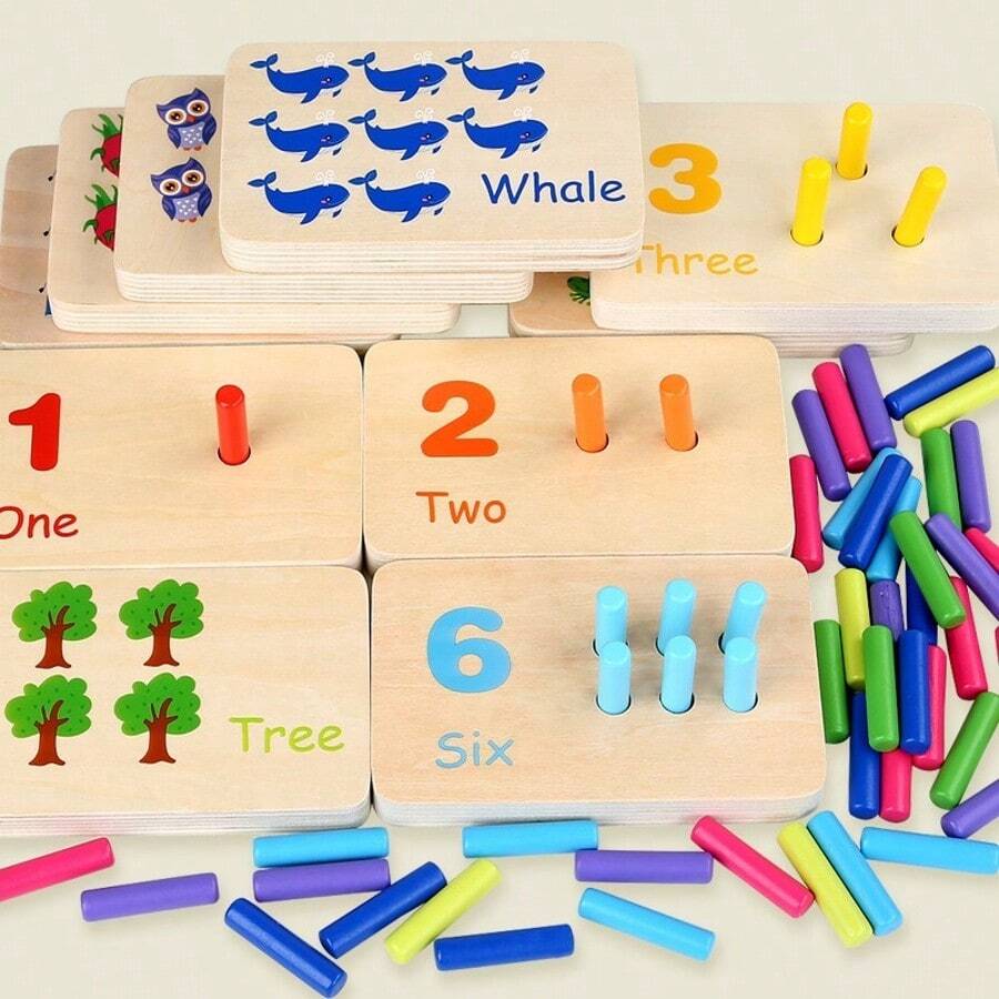 Children's Wooden Number Counting Peg Board Math Toy, Thickened 1-10 Double-Sided Number Board, 55 Colorful Counting Pegs, Preschool Educational Toy