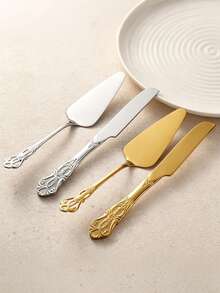 1pc/2pcs Vintage Stainless Steel Royal Cake Set, Cake Knife And Cake Server, Suitable For Dishwashing, Graduation, Party, Holiday, Travel, Gift - Multicolor - View 2