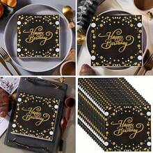 20pcs Black Disposable Napkins With Gold "Happy Birthday" Pattern, 2-Ply Paper Napkins For Wedding, Anniversary And Christmas Themed Party - View 6