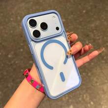 Minimalist Macaron Color Transparent Magnetic Phone Case Compatible With Iphone 18 Pro 18 Pro Max, Shockproof Anti-Drop Hard Shell Compatible With Iphone 17 Pro Max 16 Pro Max 15 14 Plus 13 12 Mini 11 XS Max 7 8 Plus SE2020 SE2022 - Far Peak Blue - View 5