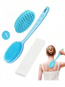 1/2pcs Silicone Bath Back Brush, Short Handle Or Handheld Bath Brush Set, Double-Sided Exfoliating Massage, Soft Bristles, Rich Lather, Easy To Clean And Hang Dry Design, Fragrance-Free, No Battery Required - Multicolor - View 22