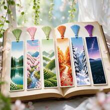 3 Styles Landscape Theme Cross Stitch Bookmarks Four Seasons Mountains/Autumn Countryside/Aurora Snow Scene 11CT Pre-Printed Full Material Kit Including Tools Can Make Colorful Tassels Beginners Friendly DIY Handmade Reading Holiday Gift Bookmark Set - Multicolor - View 13