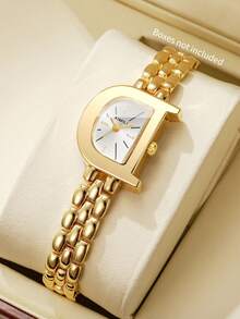 Women's Bracelet Watch With D-Shaped Digital Scale Dial, Elegant Quartz Watch, Gift For Girlfriend (1pc/Set) Watch Box Not Included - Gold - View 1