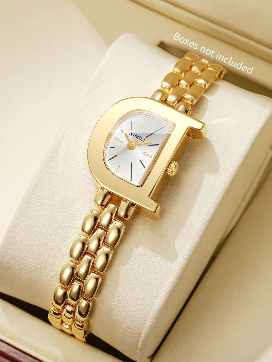 Women's Bracelet Watch With D-Shaped Digital Scale Dial, Elegant Quartz Watch, Gift For Girlfriend (1pc/Set) Watch Box Not Included - Gold - View 1