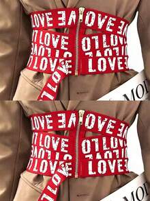 1pc Women's Red Cool Street Style White Letter Intertwined Waist Belt, Suitable For Matching With Personalized Outfits - Red - View 15