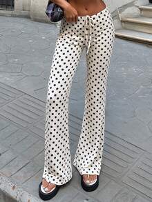 Fall/Winter Colorblock Polka Dot Casual Pants For Women, Versatile For Home And Going Out, Draped Low Waist Straight Leg Long Pants - White - View 10