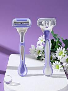 Women's Razor, 3-Blade Manual Razor, Rubber Handle, Bikini Hair Removal Shaving Tool, Leg Hair Removal Shaving, Purple, Salon Beauty Travel Essential Hair Care Products And Accessories - Mauve Purple - View 6