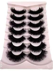 New 7 Pairs 9D Voluminous 16-25mm Faux Mink False Eyelashes, Fluffy And Dense, Create Dramatic Makeup Look, Voluminous Long Lashes, Reusable, False Eyelashes, Eyelash Makeup - Black - View 3