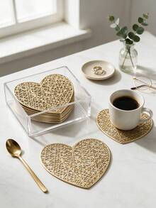 6-24pcs Hollow Heart Heat-Insulated Coasters, Vintage Lace Style PVC Round Lace Edge Non-Slip Heat-Resistant Table Mats, Suitable For Christmas Afternoon Tea Home Party - Multicolor - View 9