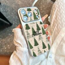 1pc TPU Material Vintage Christmas Tree Pattern Phone Case Compatible With Apple 17 Pro Max/17/16 Pro Max/15/13/12/11 Large Window Full Coverage Anti-Drop Soft Shell Protective Cover - Silver - View 4