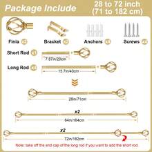 White Curtain Rod For 28 To 158 Inch Windows, With Spiral Cage Decorative Finials, Adjustable Heavy Duty Curtain Rod Set, Suitable For Bathroom, Bedroom, Kitchen, 5/8 Inch Diameter Decorative - Retro Hollow-out - Gold - View 15