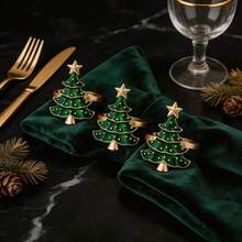 OBOVAY 10pcs Christmas Napkin Rings, Christmas Tree Decor, Christmas Home Kitchen Table Decoration, New Year Party Supplies - Green - View 6