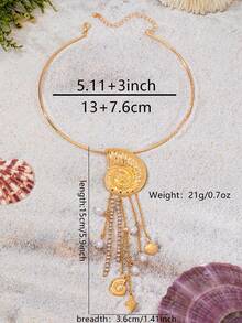 1pc Women's Fashion Shell Tassel Choker Necklace, Suitable For Daily And Vacation Wear - Conch Tassel Golden Yellow - View 3