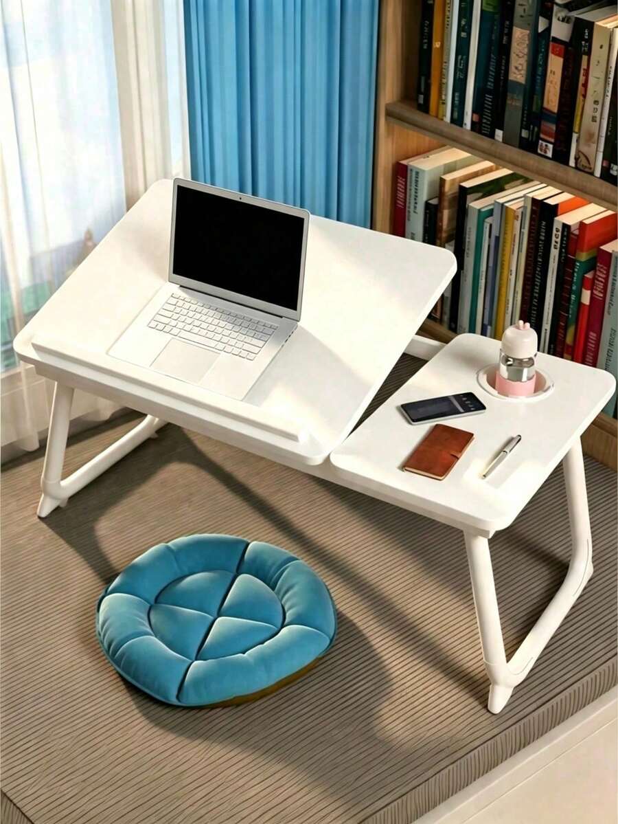 Adjustable Foldable Bed Desk, Tilting Top With Cup Holder & Side Storage, Portable Anti-Slip Laptop Table, Ergonomic Desk For Bed Sofa Home Use, Perfect For Students Workers Adults - Multicolor - View 1