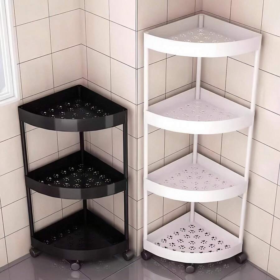 1pc Modern Minimalist Triangle Storage Cart With Wheels And Handle, Suitable For Bathroom And Kitchen Storage, Space-Saving, Corner Placement - Multicolor - View 1