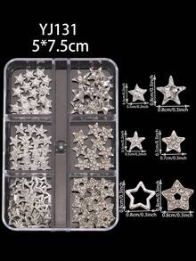 90 PCS Star Nail Charms Boxed Gold Silver Alloy 3D Rhinestone Star Nail Art Decor Multi‑Style Hollow Pentagram Nail Jewels DIY Manicure Accessories - Multicolor - View 10