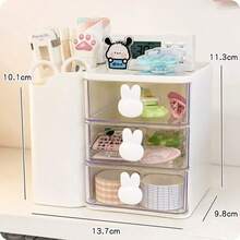 1pc 3-Tier Rabbit Shaped Desktop Storage Box With Pen Holder, Panda Decorative Stickers, Multi-Functional Stationery Organizer, Office Supplies Desktop Decor, Suitable For Student Stationery - Multicolor - View 3