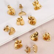 10Pcs Fashion Gold 304 Stainless Steel Heart-Shaped Ear Studs DIY Earring Base Findings Jewelry Making Accessories, With Holes For Hanging Pendants - Earrings - View 7