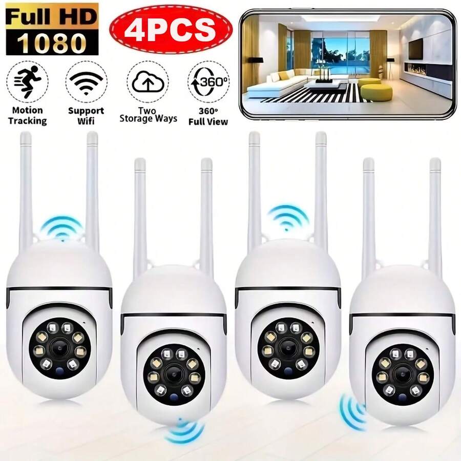 2 buah Kamera Keamanan Dalam Ruangan Nirkabel Pintar, Dengan Penglihatan Malam Berwarna, Fungsi Alarm, Sistem Peringatan Gerak dan Audio, Didukung USB, Rotasi Horizontal 355° dan Kemiringan Vertikal 90°, Audio Dua Arah, Dukungan Wi-Fi, Kontrol Aplikasi, Adaptor Daya Tidak Termasuk