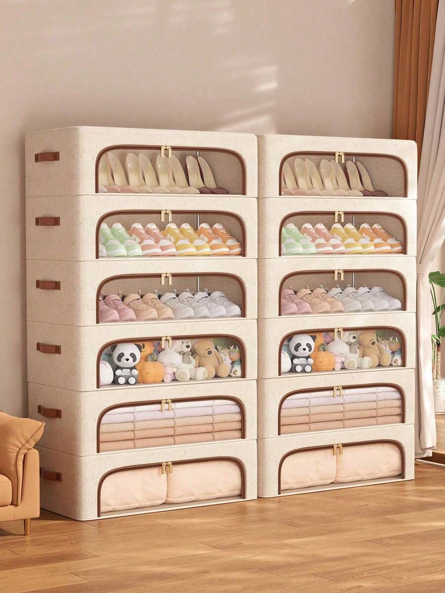 1pc Large Capacity Shoe Storage Box With Lid, Underbed Storage Bin And Foldable Drawer-Style Shoe Organizer, Also For Clothing Storage, Can Be Placed On Top Of Cabinet For Seasonal Storage, Essential Home Underbed And Closet Shoe And Clothing Storage Organizer - View 1