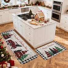 1/2/3pcs Christmas Theme Kitchen Rug, Flannel Kitchen Rug, Soft Comfortable Absorbent Non-Slip Machine Washable With Anti-Slip Backing, Suitable For Multiple Scenes: Entrance, Living Room, Bedroom, Kitchen, Dining Room, Bathroom, Laundry Room, Hallway, Christmas Holiday Home Decor Floor Mat - Multicolor - View 7