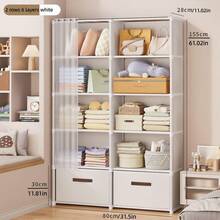 Dustproof 6-Tier Double Row Fabric Storage Wardrobe With Drawer And Curtain, 155cm Height Open Closet Organizer For Bedroom Dorm Living Space Easy Assembly Portable Clothes Rack Cabinet - Multicolor - View 4