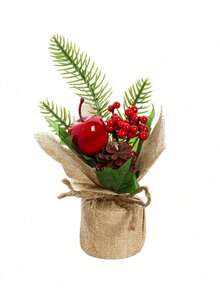 1/3pcs Artificial Mini Christmas Tree With Red Berries, Mushrooms, Pine Cones, Suitable For Christmas Decoration, Tabletop Decor, Home Decor, Christmas Decoration, Birthday Gift - Red - View 2