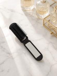 Premium Black Foldable Multi-Functional Mini Makeup Brush Set, With Air Cushion, A-Z Floral Letter Print, Massage Comb With Mirror, Detachable - Multicolor - View 4