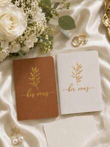 2pcs/Set Wedding Vow Books, Groom & Bride Style, Gold Foil Engraved Wedding Vow Books, Wedding Essentials - Eternal Elegance Wedding Supplies - one-size - View 9