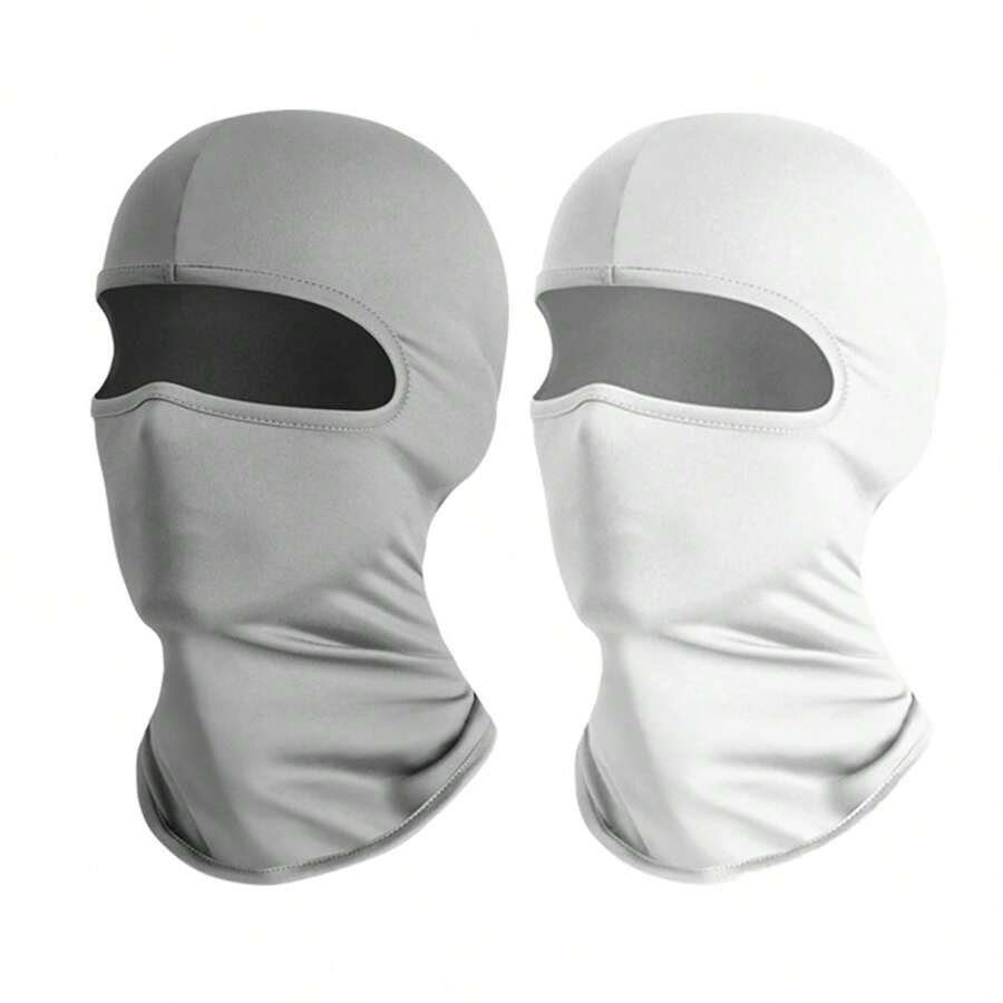 2-3pcs Balaclava Style Elastic Full Face & Neck Cover Mask, UV Protection, Breathable, Lightweight, Suitable For Cycling, Motorcycle Riding, Hiking, Running, Skiing And Other Outdoor Sports, Unisex - Grey + White - View 1