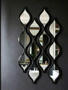 2D 12/20pcs Black Teardrop Shaped Bathroom Mirror Set | Decorative Art Style Mirror, Suitable For Bathroom, Living Room And Entryway Background Wall | Home Decor And Gift - Black 2pcs - View 3
