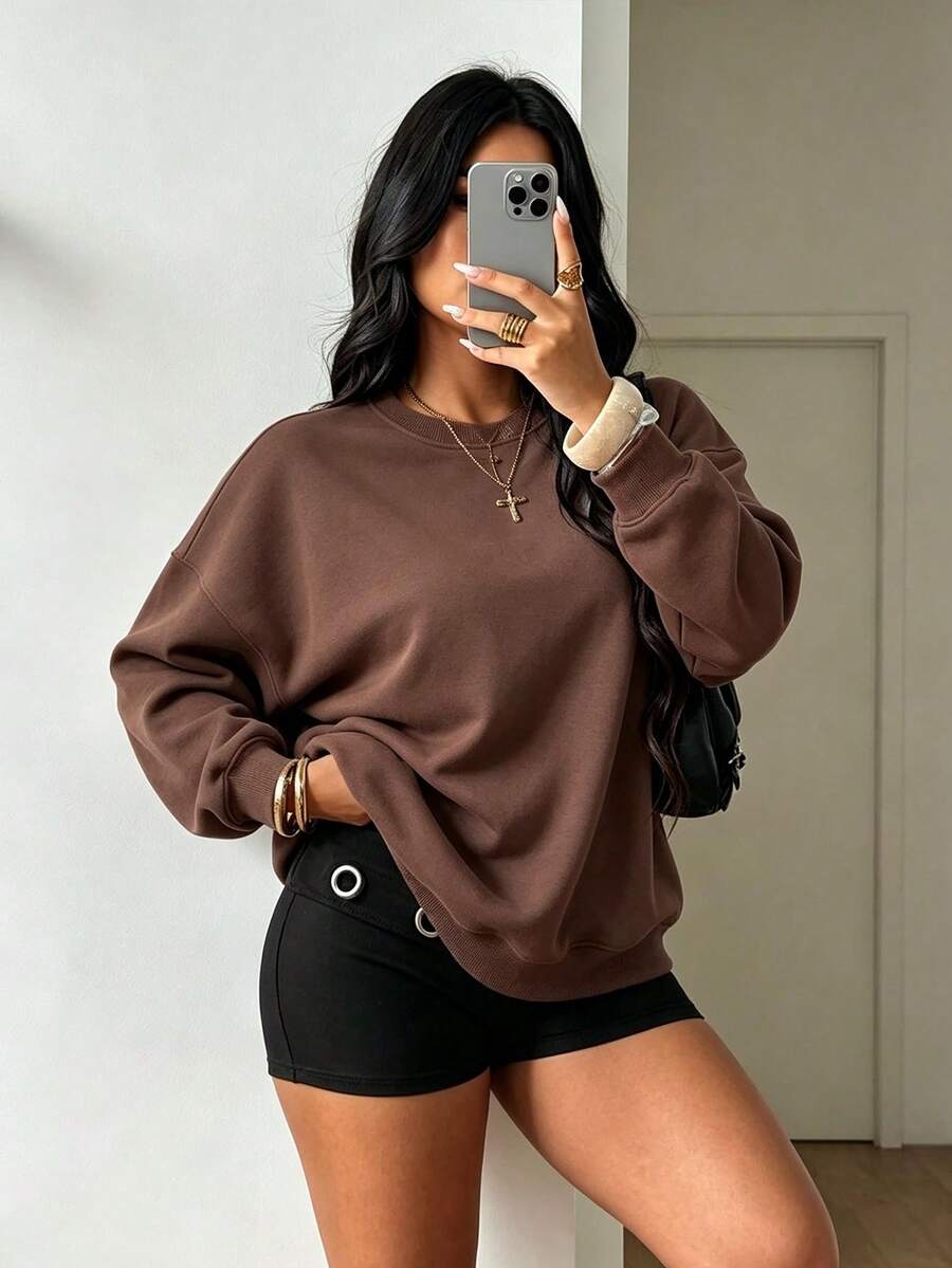 Women's Sweatshirt, Warm Lining Long Sleeve Regular Fit, Suitable For Autumn Casual Wear