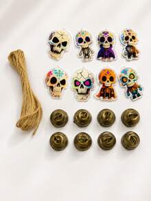 8 Peças Sinos de Vento com Caveira Pintada do Dia dos Mortos & Halloween, Decoração de Bruxa de Abóbora, Uso Interno/Externo, Som Nítido e Agradável, Adequado para Quintal, Fazenda, Festa ou como Presente - Vários estilos - Visão 13