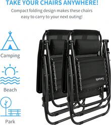 Ultra-Sturdy Gravity Chair Heavy-Duty Textoline Outdoor Sun Lounger For Garden, Pool Patio!Features Smooth 5-Position Reclining, Compact Foldable Design (Perfect For Storage Travel), Built-In Cup Holder Smart Phone Holder Plush Removable Headrest Pi - Black - View 5