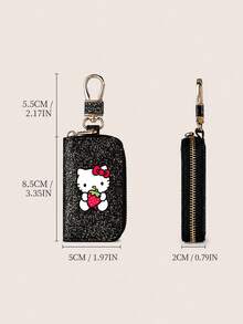 SANRIO 1Pc Hello Kitty Glitter Key Pouch, Zip Car Key Holder Case With Keychain Clip, Portable Key Organizer For Women - Multicolor - View 7