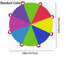 AnJeey 6.56ft Rainbow Parachute, Random Color, Suitable For Outdoor Party, Team Building Activities, And Family Gatherings - 2M - View 3