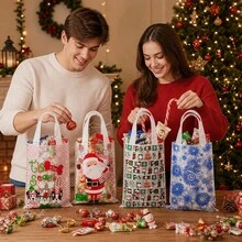 50pcs Christmas Candy Gift Bags, Cartoon Plastic Handheld Gift Bags, Christmas Holiday Party Gift Packaging, Tabletop Decoration - Multicolor - View 2