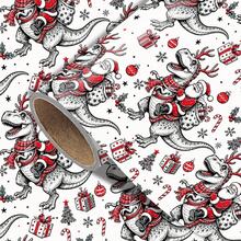 1 Set Vintage Dinosaur Christmas Wrapping Paper (Includes Stickers), Santa Riding Dinosaur, Reindeer, Christmas Tree, Candy Cane Patterns, Vintage Sketch Design, Suitable For Christmas Gift Wrapping, Party Decoration And Birthday Gifts - Black and White Dinosaur - View 1
