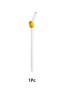1/2/4/6/8pcs Cute Curved Transparent Reusable Shatterproof Glass Straws With Cute Lemon Pendant And Matching Cleaning Brush, Suitable For Cold Drinks, Milk Tea, Coffee, Juice, Milkshake, Cocktail, Home, Back To School, Autumn Gift, Halloween, Christmas - Style 1 - View 11