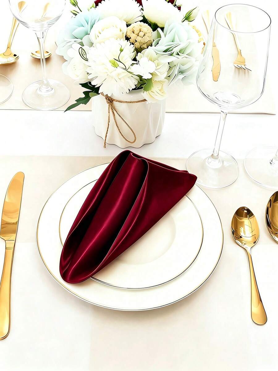 6/12/24pcs Square Satin Napkins, Glossy Silk Napkins, 17 X 17 Inches, Soft Smooth Fabric, Suitable For Wedding Reception Party Decoration (Burgundy)