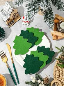 1 Set Felt Christmas Tree Coasters, Suitable For Winter Holiday Drinks, Heat-Insulating Coasters, Can Be Used As Desktop Decoration, Suitable For Home, Kitchen, Bar Or Dining Table, Perfect For Christmas Party Decoration - Multicolor - View 2