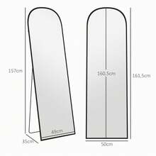 vidaXL Full-Length Mirror, Rectangular, Rounded, Aluminum Frame, Suitable For Entryway, Bedroom, Dressing Room, 50 X 161.5 Cm, Black - Black - View 7