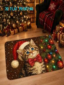 1pc Christmas Cat Theme Entryway Door Mat, Holiday Entrance Rug, Crystal Velvet Material, Machine Washable, Perfect Christmas Home Decor, Suitable For Living Room Sofa, Bedside, Kitchen, Hallway, Living Room, Bathroom, Bedroom, Holiday Decoration, Christmas Decorative Rug - Christmas - View 3