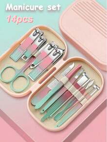 粉藍綠家用指甲剪套組 14件組 美甲工具 指甲剪套組 指甲剪刀套組 美甲工具美容套組 - 西瓜粉 - 查看 6