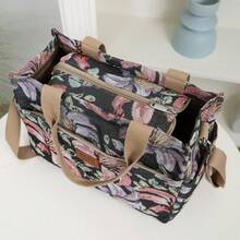 DLIU New Large Capacity Floral Pattern Tote Bag, Shoulder Bag, Crossbody Bag, Lunch Bag, Handbag, Lunch Box Storage Bag, Commuter Bag, Suitable For Work Lunch, Travel, Daily Use, Fabric Lining, Main Compartment With Semi-Closed Zipper, Front Zipper Pocket, Side Pockets - Black - View 6