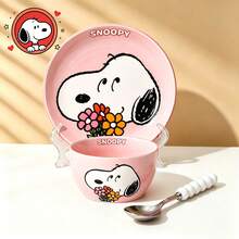 Official Authorized Snoopy Ceramic Dinnerware Set, Cute Printed Rice Bowl + Dinner Plate + Soup Spoon, Single Person Dinner Set For Home, Porcelain Tableware Gift Box, Suitable For Breakfast And Daily Use - Multicolor - View 17