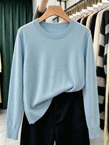 GIGOGOU 大尺碼 1XL-4XL 秋冬基礎款女式針織毛衣上衣 長袖 秋季服飾 - 霧霾藍 - 查看 2